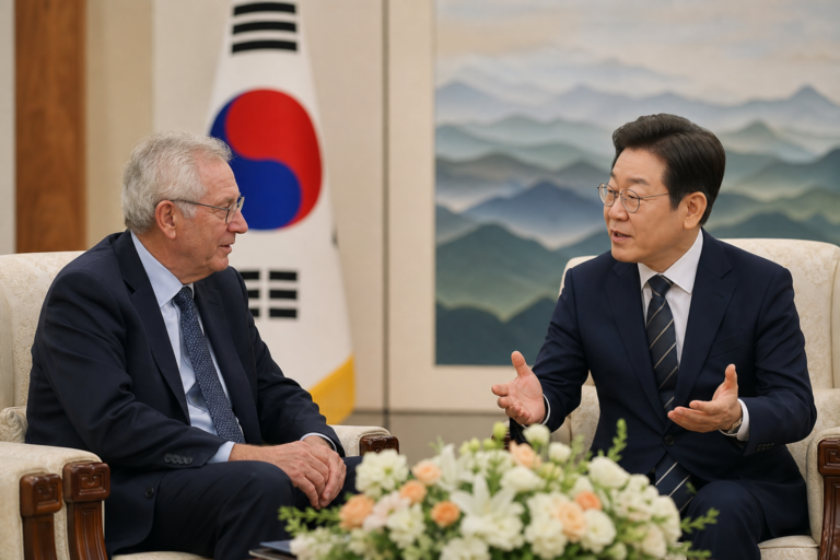 혁신성장 기사 대표 이미지 - 이재명 대통령, 노벨경제학상 하윗 교수 접견…“건전 재정 속 혁신성장, 독과점 개혁이 핵심”