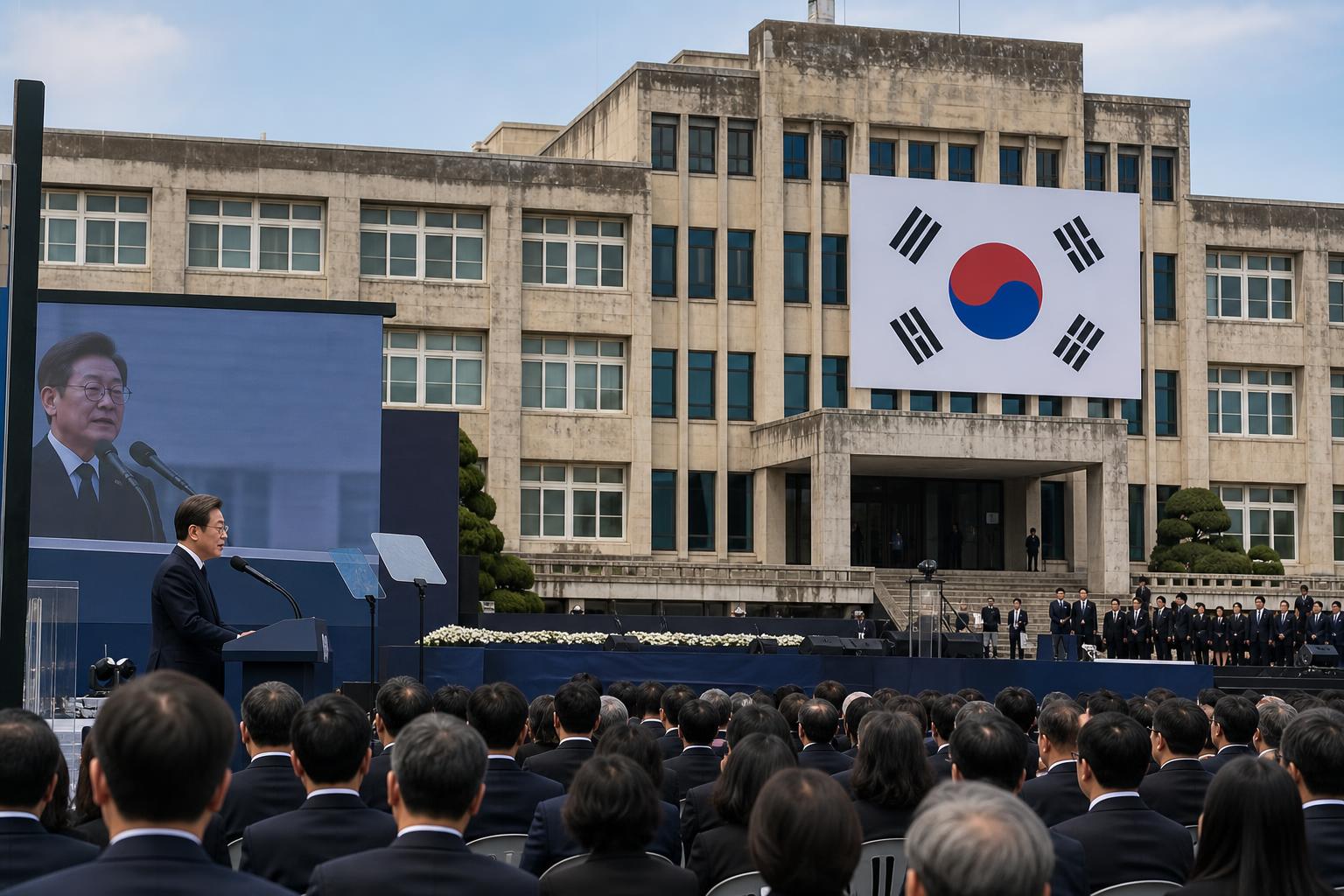 [5·18 기념식, 광주, 옛 전남도청] 기사 영향과 배경을 설명하는 이미지 - 기념식은 영상 상영과 기념공연, 그리고 제창 등 전통적 요소를 유지하면서도, ‘광장을 품다’ 라는 주제를 통해 행사 자체의 장소성을 강조하는 구...