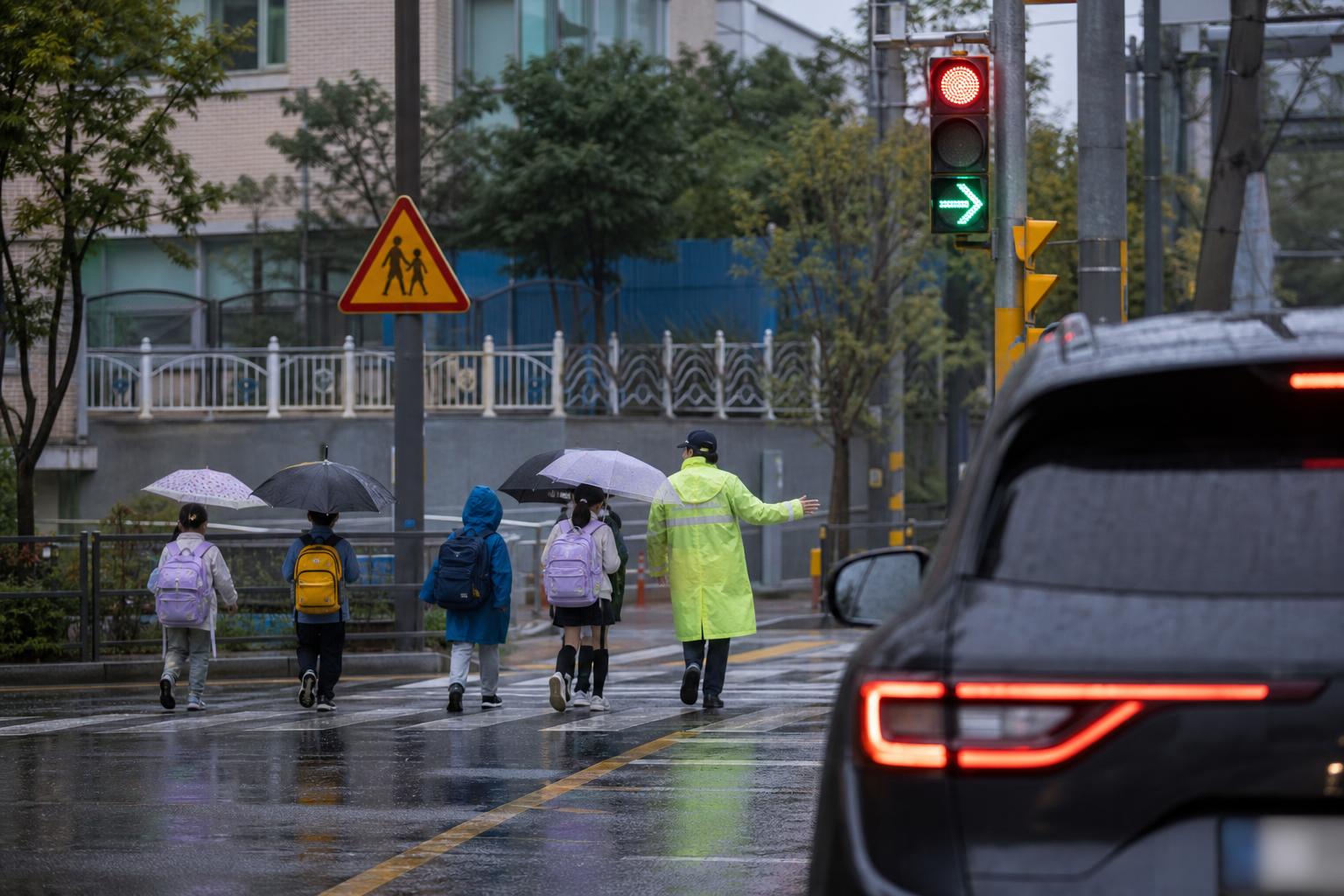 스쿨존 안전 기사 영향과 배경을 설명하는 이미지 - 안전대책이 효과를 내려면 단속 강화와 더불어 운전자와 보행자가 규칙을 쉽게 예측할 수 있어야 한다는 의견도 나온다. 우회전 신호등 확대는 운전자...