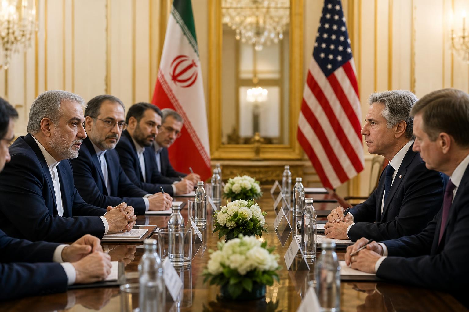 [iran us, nuclear diplomacy, negotiations] 기사 영향과 배경을 설명하는 이미지 - 잠정 합의 소식은 중동 지역의 군사적 긴장 완화 기대를 키울 수 있다. 거래(제재)와 조치(핵·검증)의 균형...