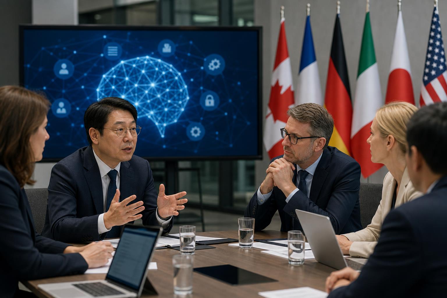 Mistral AI, G7 meeting, artificial intelligence 기사 영향과 배경을 설명하는 이미지 - 한국 정부가 국제 협력에 적극적으로 나서는 배경에는 국내 AI 생태계의 과제가 놓여 있다. 한쪽에서...