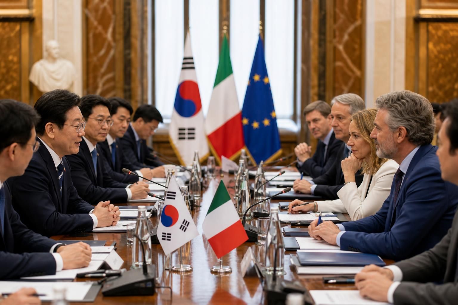 로마 비즈니스, 이탈리아 한국, 첨단산업 기사 영향과 배경을 설명하는 이미지 - 또한 이탈리아는 제조업 기반이 강한 국가로, 자동차·기계·패션 등 전통 산업에서도 디지털화와 친환경 전환이 진행 중이다. 한국 입장에서는 상대적...